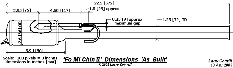 Scale drawing of finished Fo Mi Chin II, showing the actual &quot;as built&quot; final dimensions. Drawing Copyright 2005 Larry Cottrill