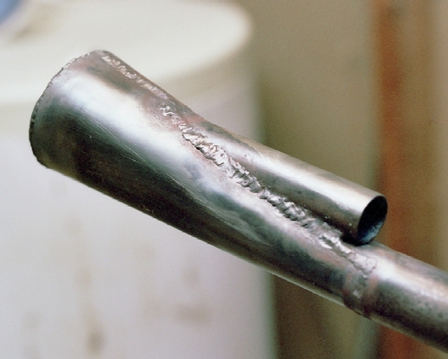 Finished chamber welding - yes, there is a lot of weld around the intake tube! Photo Copyright 2005 Larry Cottrill