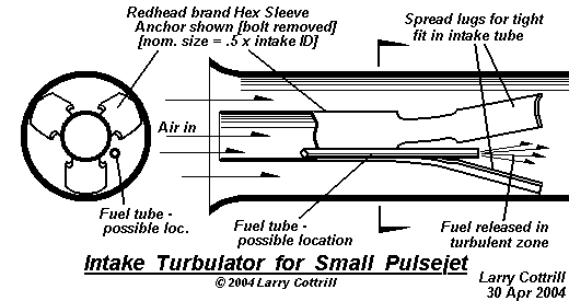 The intake turbulator, discussed in detail in an earlier thread on this forum - drawing Copyright 2004 Larry Cottrill